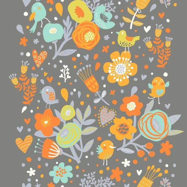 Patrón floral brillante sin costuras en colores naranjas . — Vector de stock