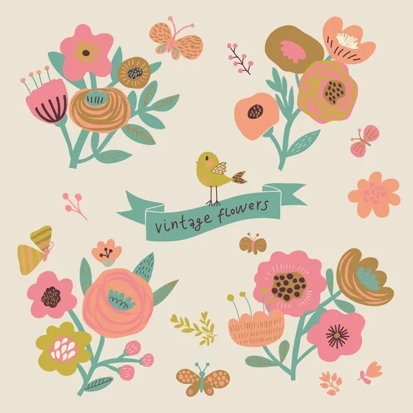 Bright floral elements in vector. — Stock Vector