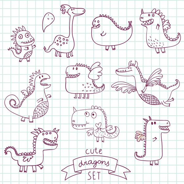 Funny cartoon dragon set in vector. Royalty Free Stock Vectors