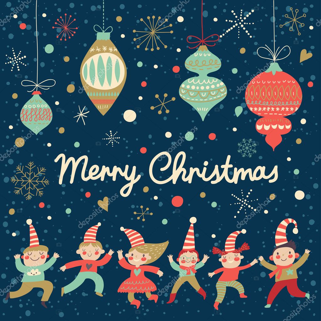 Vintage Merry Christmas card in vector. 8