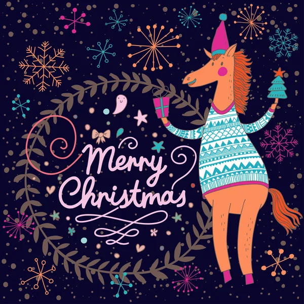 Стильная рождественская открытка с символом 2014 года — стоковый вектор