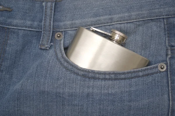 Hip flask in a pocket — Stock Photo, Image