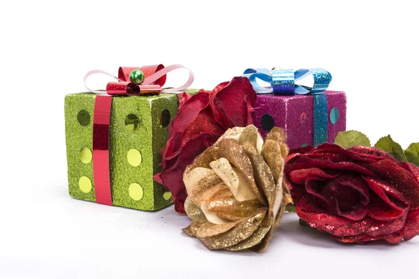 Bright boxes with gold rose — Stock Photo, Image