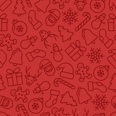 Kırmızıda ince kırmızı, tekrarlanabilir Noel deseni.