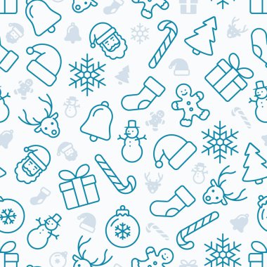 Daha küçük gri simgelere sahip deniz mavisi dış hat simgelerinin kusursuz Noel deseni