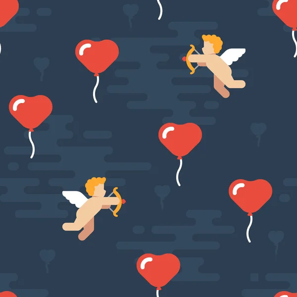 Patrón Sin Costuras Cupidos Tiro Flecha Los Globos Del Corazón — Archivo Imágenes Vectoriales