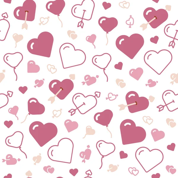 Romantic Red Hearts Seamless Pattern Transparent Background — Stock Vector