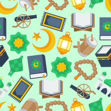 İslami düz simgelerin renksiz desenleri