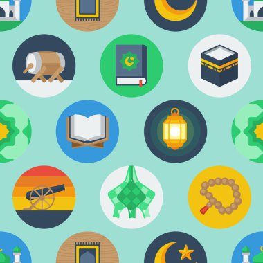 Dairesel Ramazan simgeleri ve İslam ile ilgili simgelerin renksiz deseni.