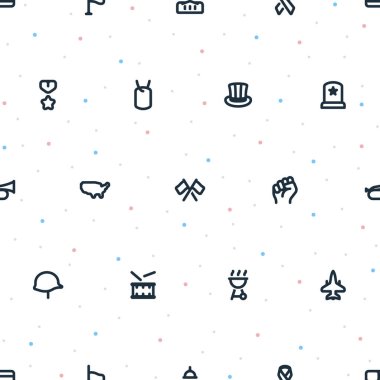 Şeffaf arkaplanda rastgele noktalar olan küçük ABD tatil simgelerinin kusursuz deseni