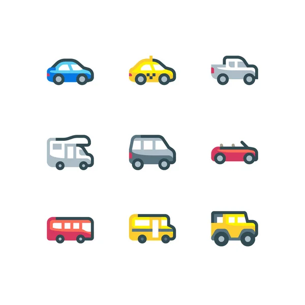 Conjunto Iconos Transporte Automóviles Carreteras Con Iconos Vectoriales Taxis Autobuses — Vector de stock