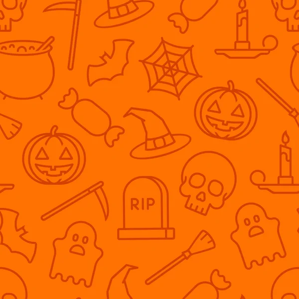 Subtle Orange Orange Halloween Seamless Pattern Outline Icons — Archivo Imágenes Vectoriales