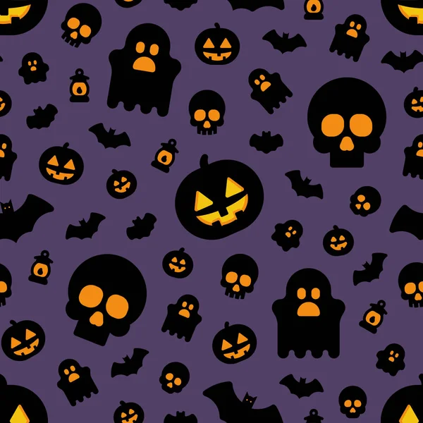 Spooky Halloween seamless pattern with jack-o-lantern on purple background