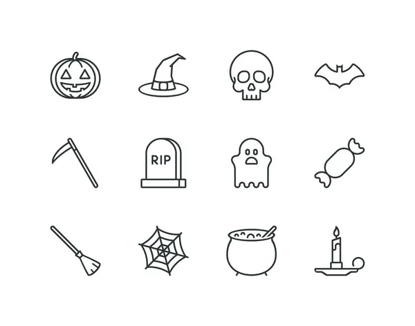 Icono Línea Halloween Con Los Iconos Relacionados Con Temporada Espeluznante — Archivo Imágenes Vectoriales