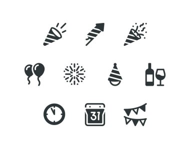 Parti simgelerine sahip yeni yıl katı kabartma simgesi seti