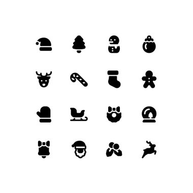 Kışla ilgili ikonları olan şirin Noel simgesi seti