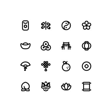 Şirin Çin Yeni Yıl Çizgisi ikonu Çin 'le ilgili ikonlarla birlikte.