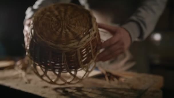 Wicker basket of branches — Stock Video