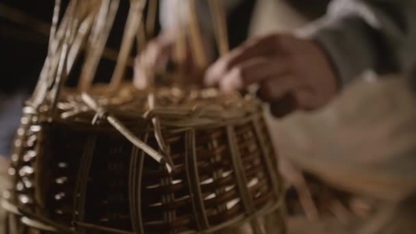 Плетіння кошика з гілок верби — стокове відео