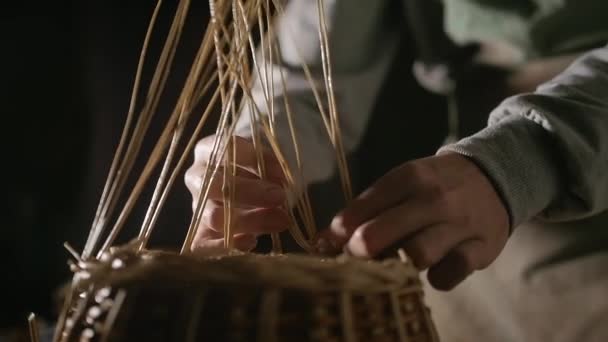 Плетіння кошика з гілок верби — стокове відео