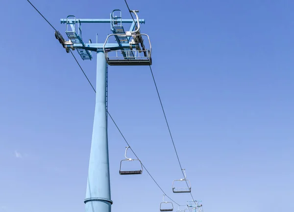 Pillar Empty Chairs Ski Lift Blue Sky Cable Way Ski —  Fotos de Stock