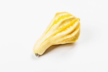 Beyaz arka planda izole edilmiş olgun bir balkabağı. Cadılar Bayramı ya da Şükran Günü için geleneksel dekoratif öğe.