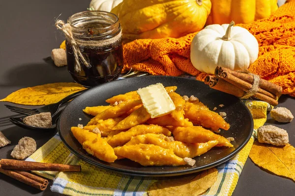 Lazy Pumpkin Dumplings Gnocchi Butter Brown Sugar Warm Autumn Dish — Stock Photo, Image
