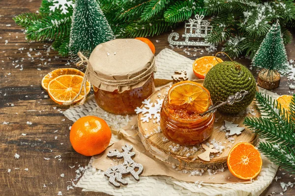 Orange Marmalade Orange Jam Glass Jars Sweet Confiture Festive Christmas — Stock Photo, Image