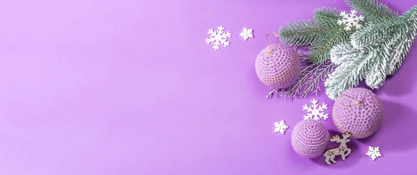 Crocheted Christmas Balls Festive New Year Decor Fashion Lilac Very — Foto de Stock
