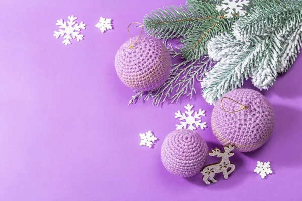 Crocheted Christmas Balls Festive New Year Decor Fashion Lilac Very — стоковое фото