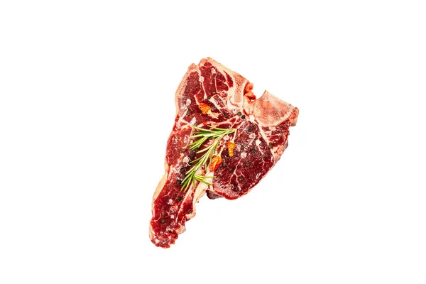 Klasický Bone Steak Izolovaný Bílém Pozadí Čerstvý Rozmarýn Koření Moderní — Stock fotografie