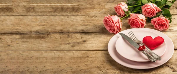 Mesa Cena Romántica Sobre Fondo Rústico Madera Concepto Amor Para — Foto de Stock