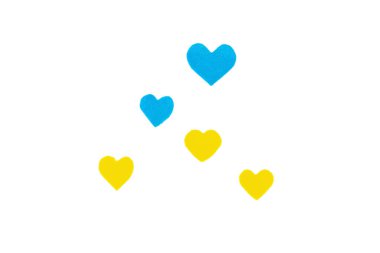 Ukrayna bayrağı renginde bir kalp. Savaş konseptini durdurun. Beyaz arka planda izole edilmiş bir kalp hissettim. Düz yatak, metin, model, şablon, üst görünüm için bir yer