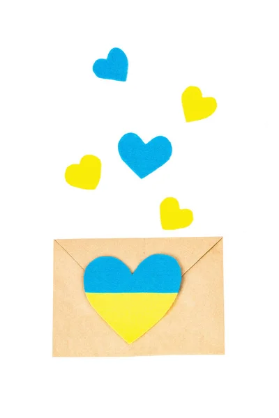 Envelope Heart Colors Ukrainian Flag Stop War Concept Isolated White — Stock Photo, Image