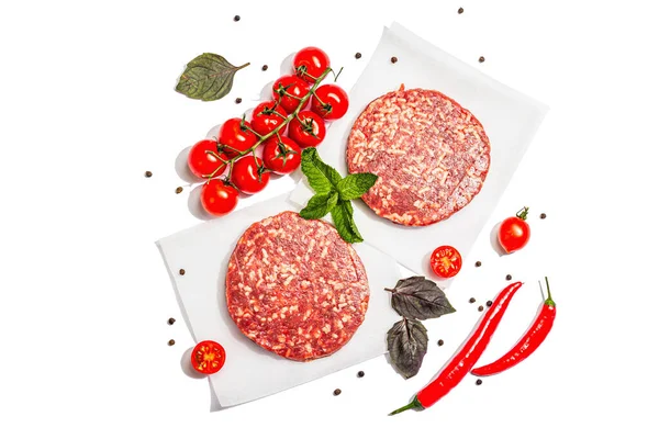 Raw Steak Cutlets Minced Beef Meat Isolated White Background Fresh — Stock Photo, Image