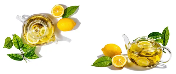 Limón Con Frutas Maduras Hojas Frescas Aisladas Sobre Fondo Blanco —  Fotos de Stock