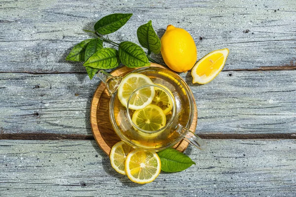 Limón Con Frutas Maduras Hojas Frescas Desayuno Saludable Por Mañana —  Fotos de Stock