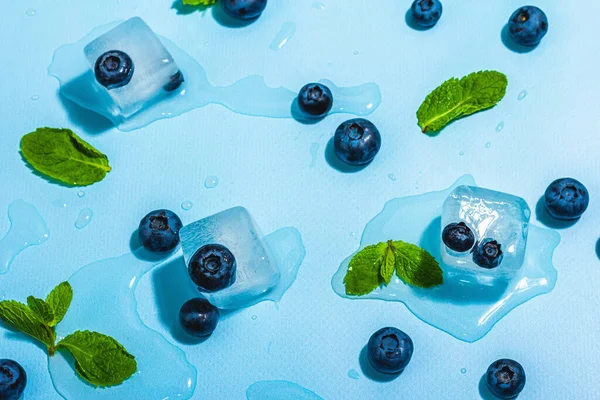 Blueberry Mint Ice Cubes Trendy Hard Light Dark Shadow Fresh — Stock Fotó