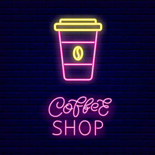 Neon Işığı Ikonunu Fincana Koymak Için Kahve Kahve Dükkanı Fırçası — Stok Vektör