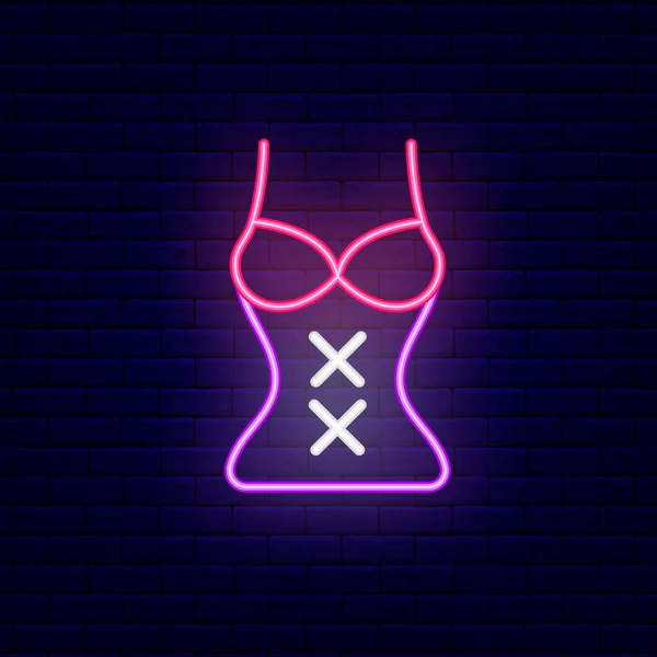 Female corset neon icon. Sexual lingerie. Sex shop clothes. Night bright signboard. Isolated vector illustration — Stock Vector