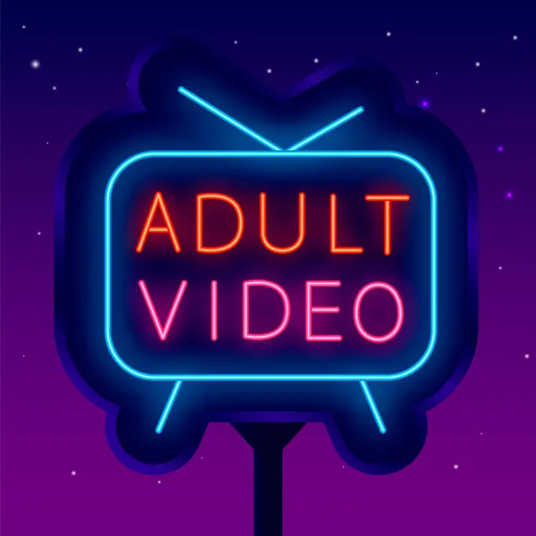 Adult Video Neon Billboard Night Bright Sign Outer Glowing Effect — Stock Vector