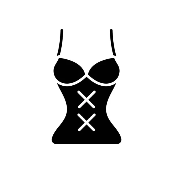 女性のコルセットグリフアイコン 性的ランジェリー セックスショップの服 ブラックフルシンボル 分離ベクトルストックイラスト — ストックベクタ