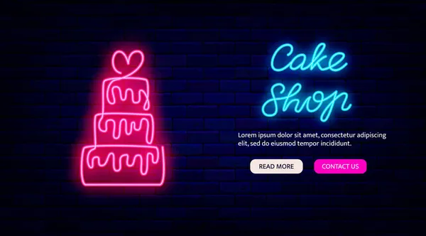 Tårta Butik Neon Nätet Landning Sida Trevlig Bar Webbplats Mall — Stock vektor