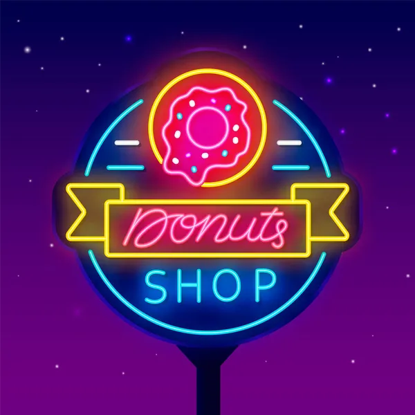 Donut Dükkanı Neon Işığı Fırın Için Sokak Reklam Panosu Güzel — Stok Vektör
