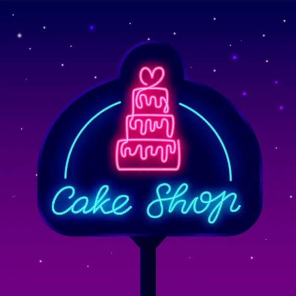 Tårtaffärens Neonskylt Gatuskylt För Godisbutik Trevlig Bar Bröllopstårta Natt Ljus — Stock vektor
