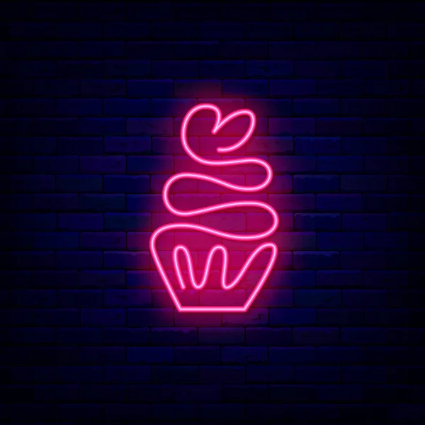 Cupcake Neon Tabelası Şekerci Tatlı Dükkan Logosu Bir Çizgi Gece — Stok Vektör