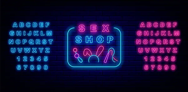 Leuchtreklame Sexshop Rosa Und Blaues Alphabet Erwachsenenspielzeug Sexuelle Accessoires Helles — Stockvektor