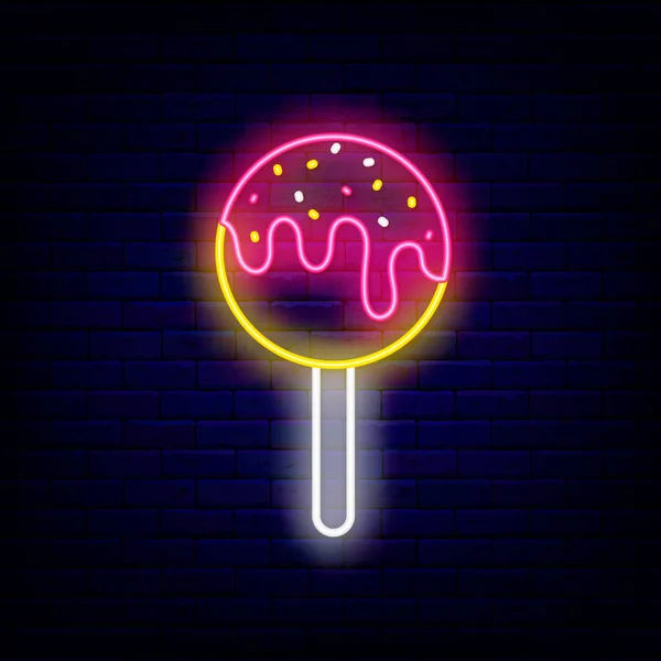 Cake Pop Mit Streuseln Neon Symbol American Lecker Ball Süßwarenladen — Stockvektor