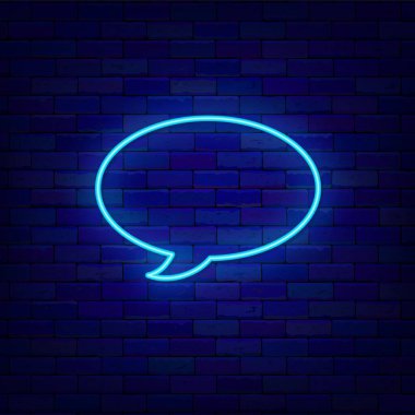 Konuşma baloncuğu işareti. Boş çerçeve. Dış ışıldayan efekt afişi. Sosyal medya mesajı. Tuğla duvarda sohbet kutusu. Parlak etiket. Düzenlenebilir felç. Vektör stok illüstrasyonu