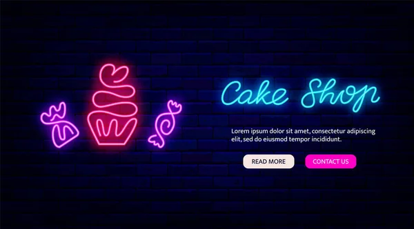 Cake Shop Neon Online Landing Page Zoete Bar Een Lijntekening — Stockvector
